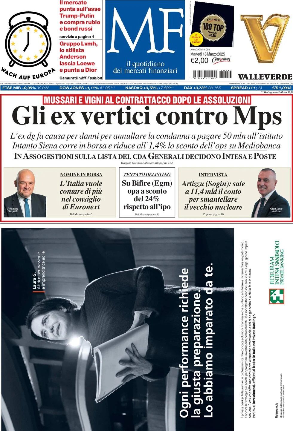 anteprima della prima pagina di mf-milano-finanza del 18/03/2025