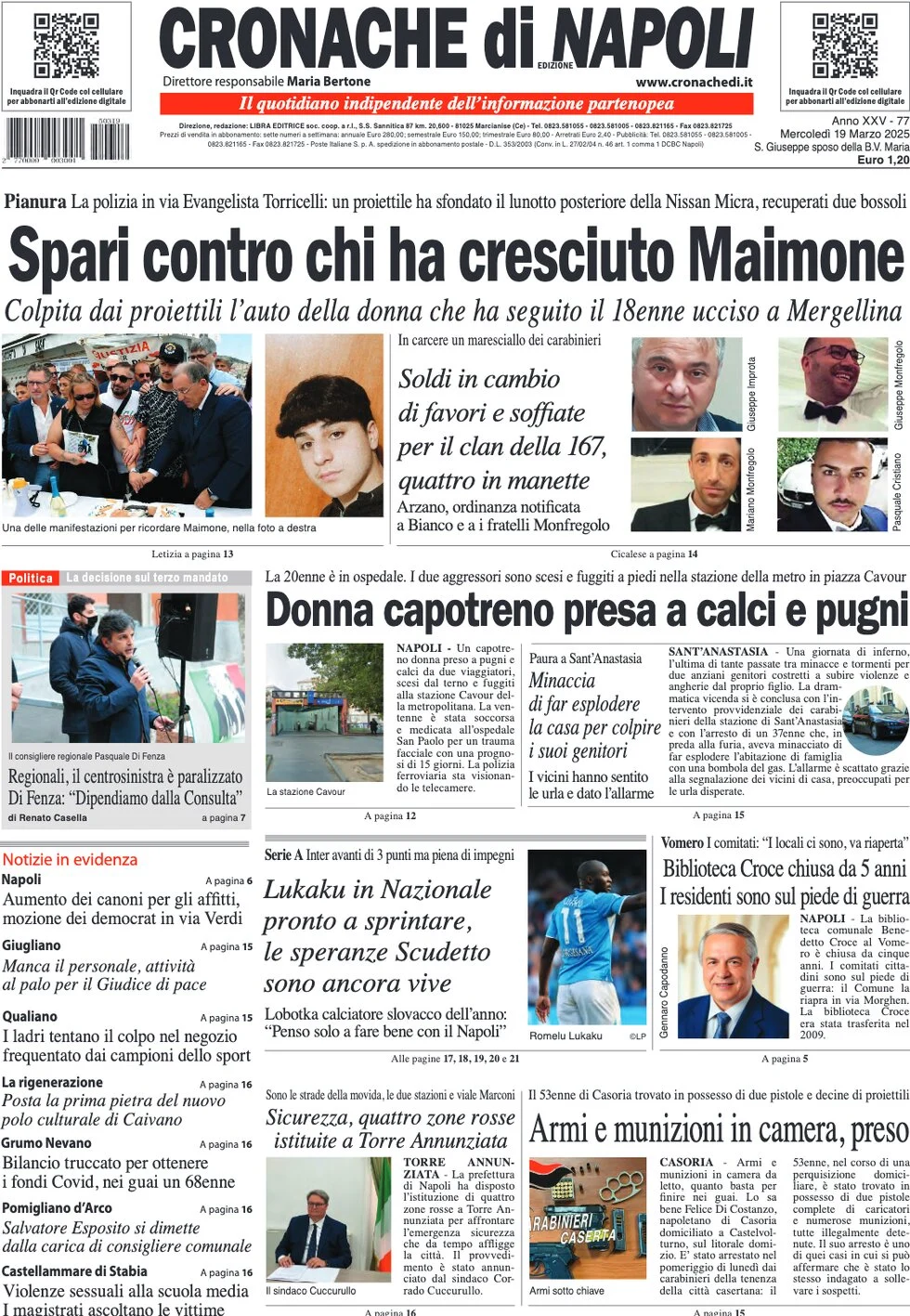 anteprima della prima pagina di cronache-di-napoli del 19/03/2025