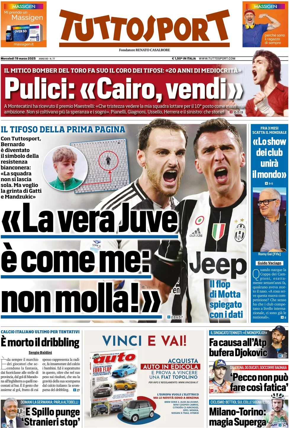 prima pagina - Tuttosport del 19/03/2025