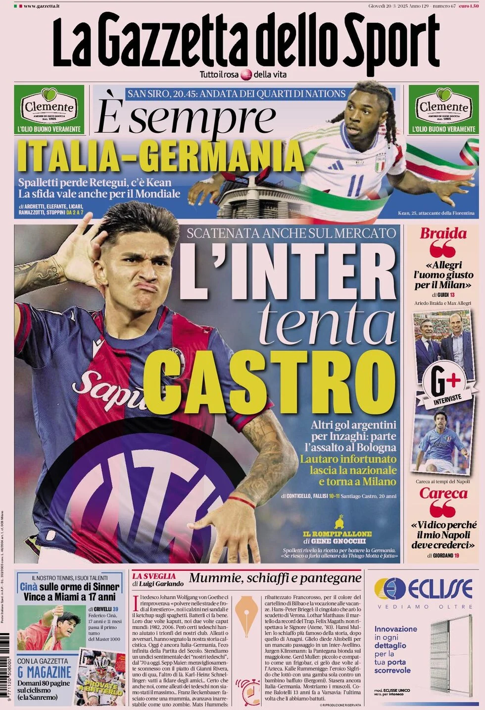 anteprima della prima pagina di la-gazzetta-dello-sport del 20/03/2025