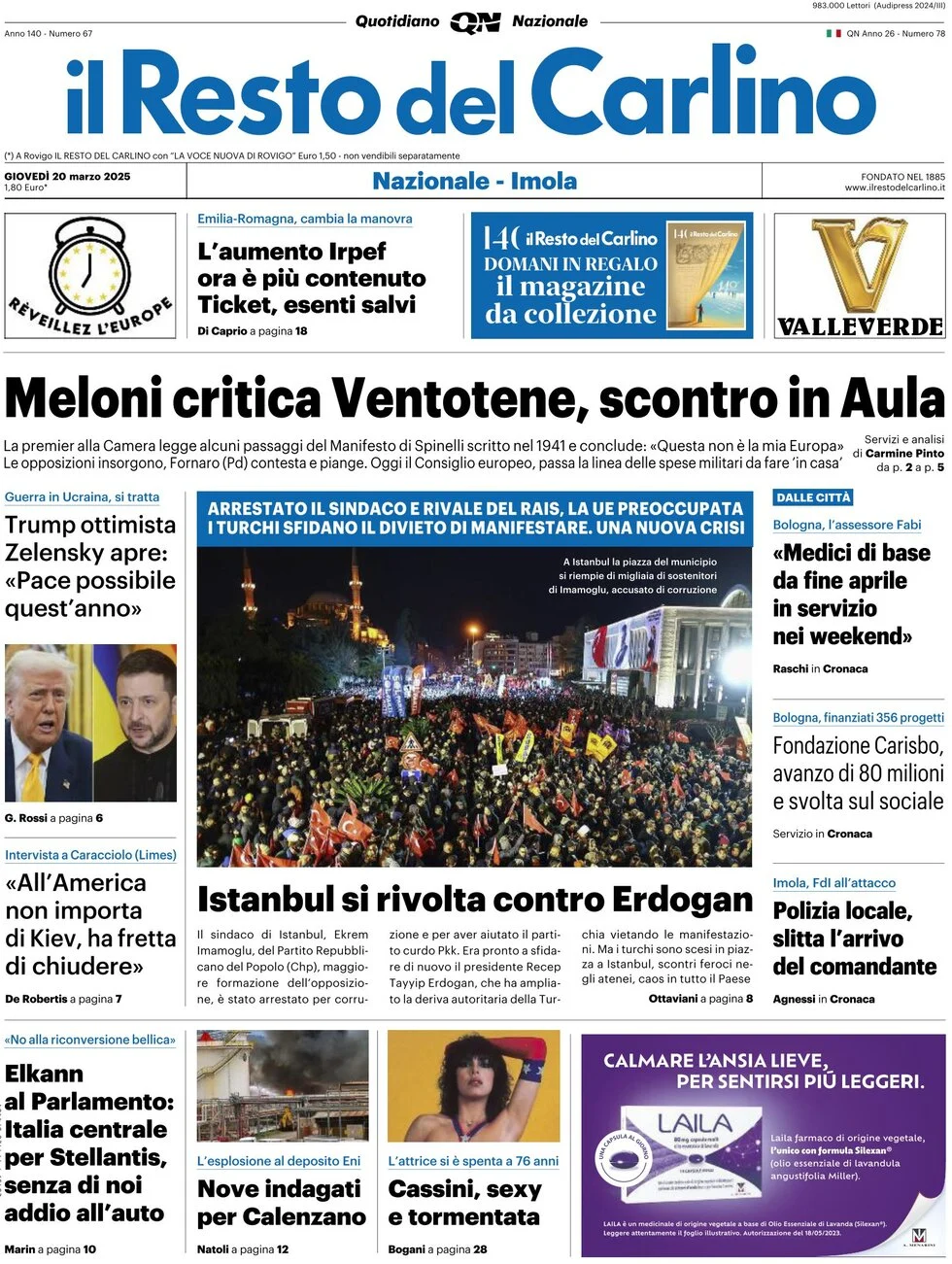 anteprima della prima pagina di il-resto-del-carlino del 20/03/2025