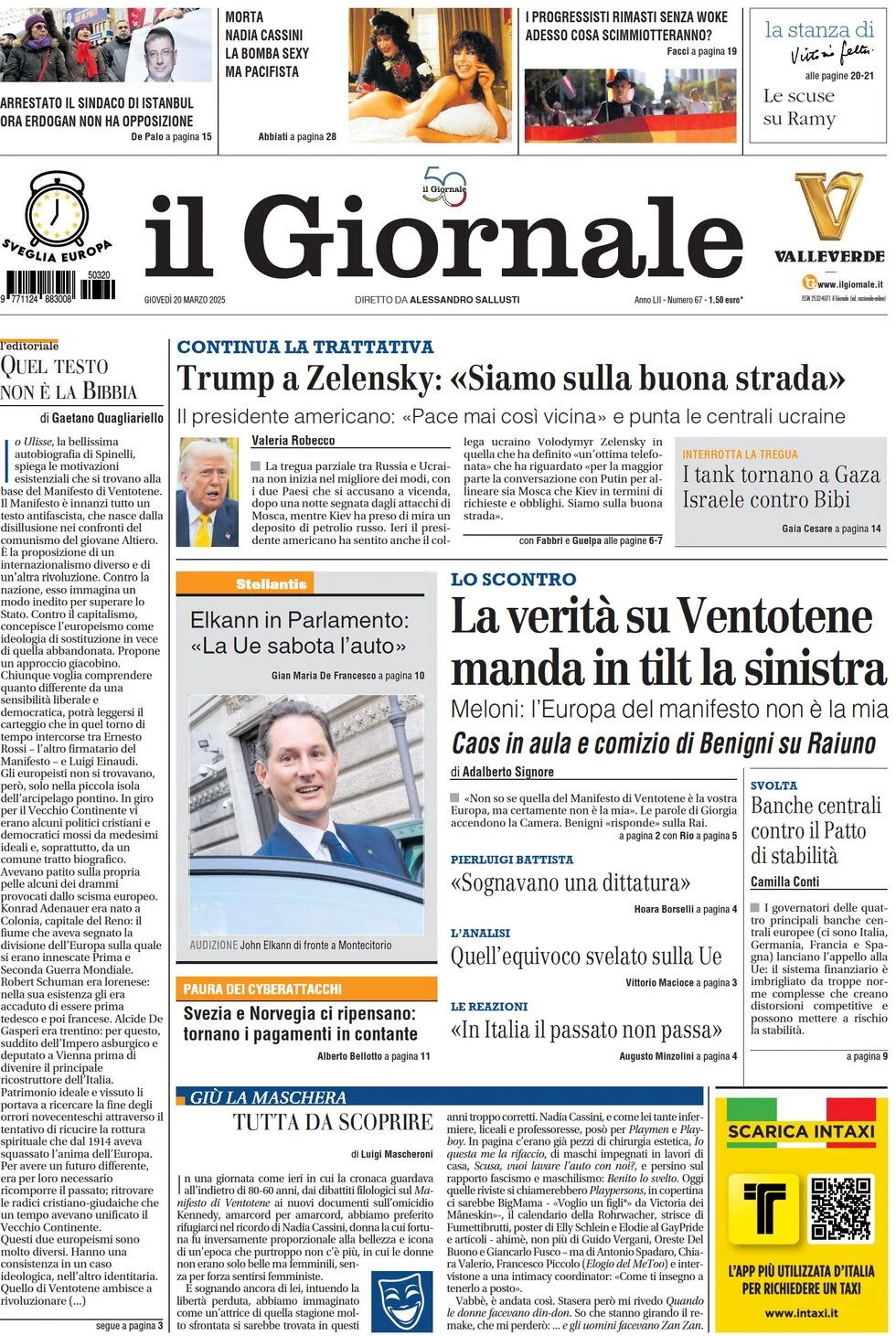 anteprima della prima pagina di il-giornale del 20/03/2025