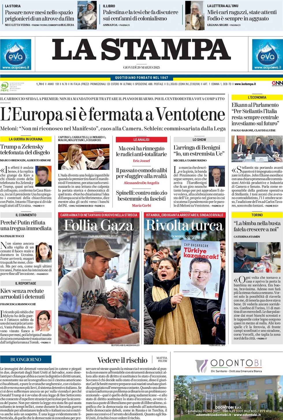 anteprima della prima pagina di la-stampa del 20/03/2025