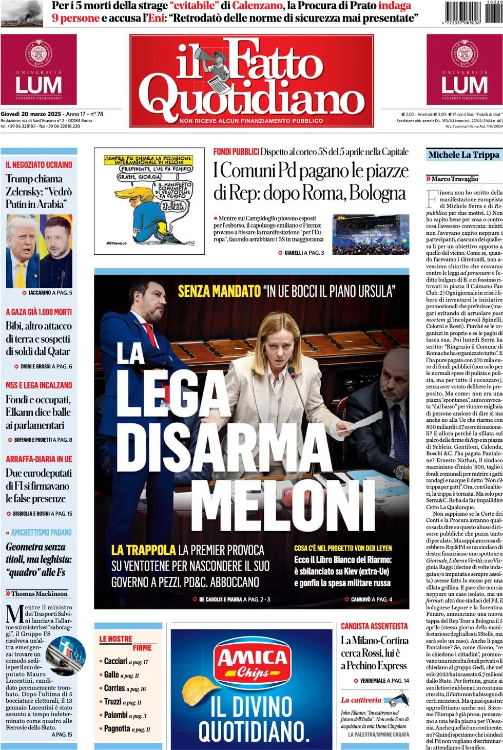 anteprima della prima pagina di il-fatto-quotidiano del 20/03/2025