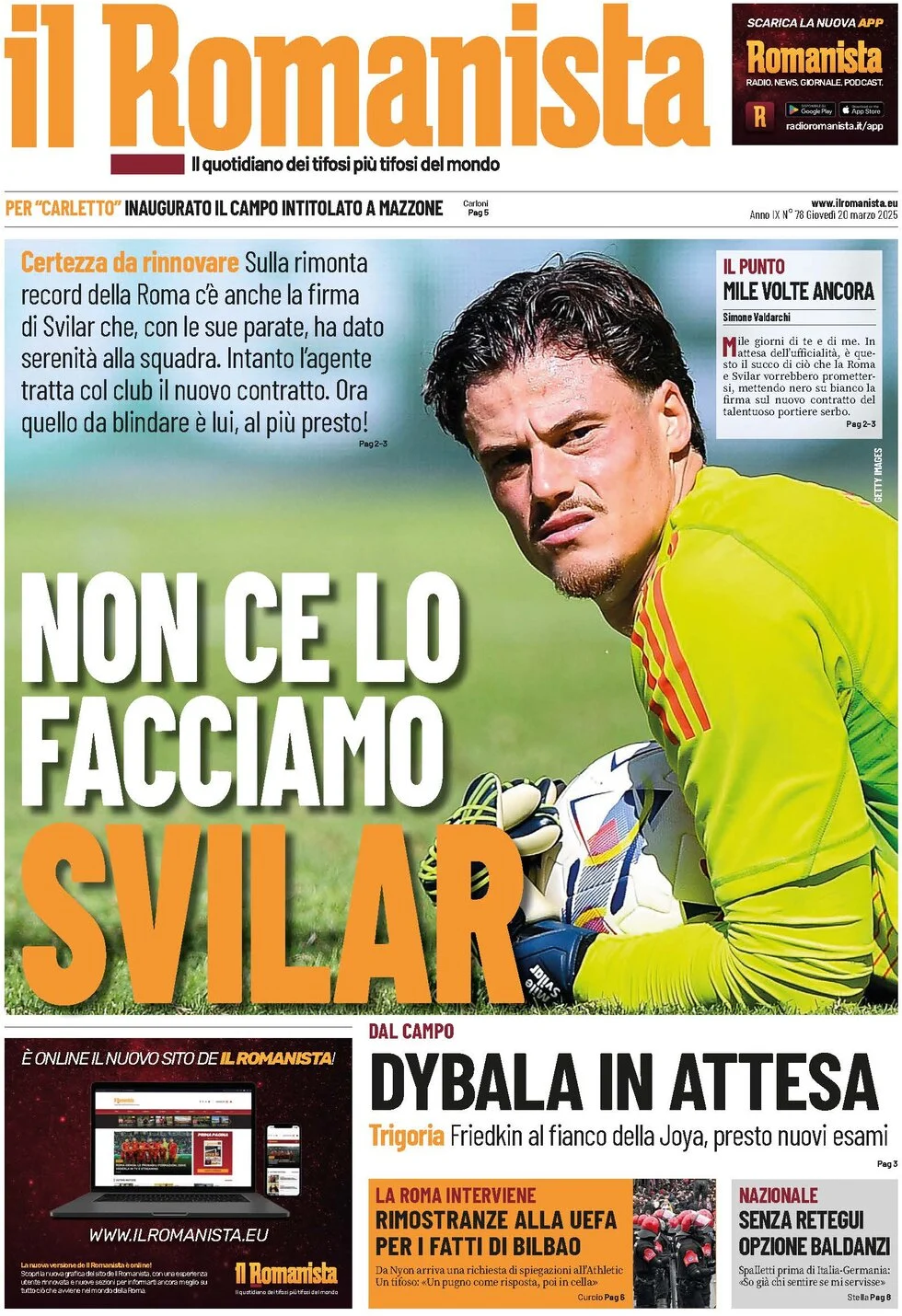 anteprima della prima pagina di il-romanista del 20/03/2025