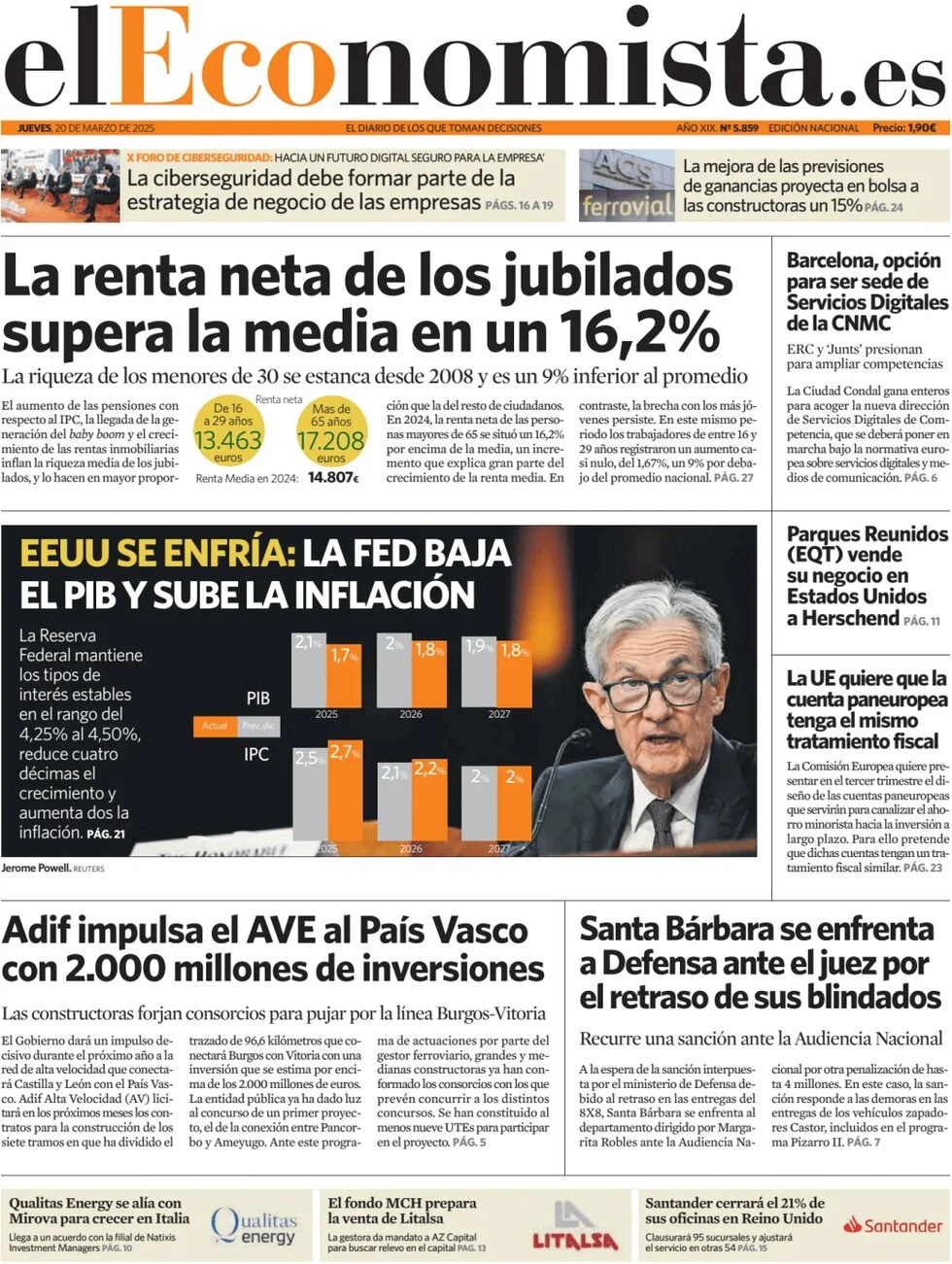 anteprima della prima pagina di el-economista del 20/03/2025