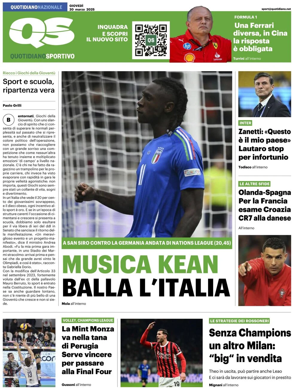 anteprima della prima pagina di qs-quotidiano-sportivo del 20/03/2025