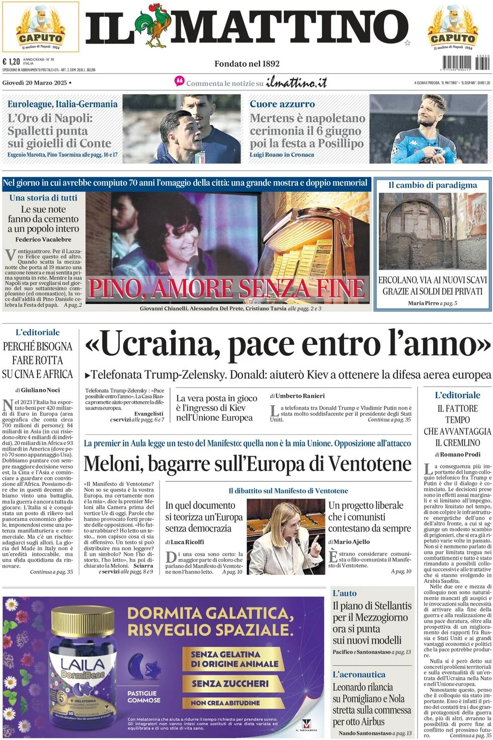 anteprima della prima pagina di il-mattino del 20/03/2025