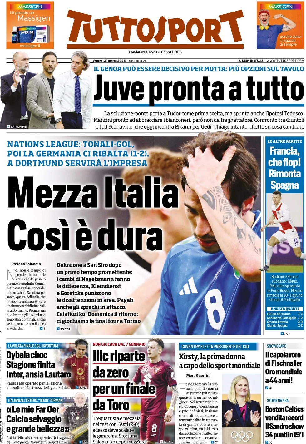anteprima della prima pagina di tuttosport del 21/03/2025
