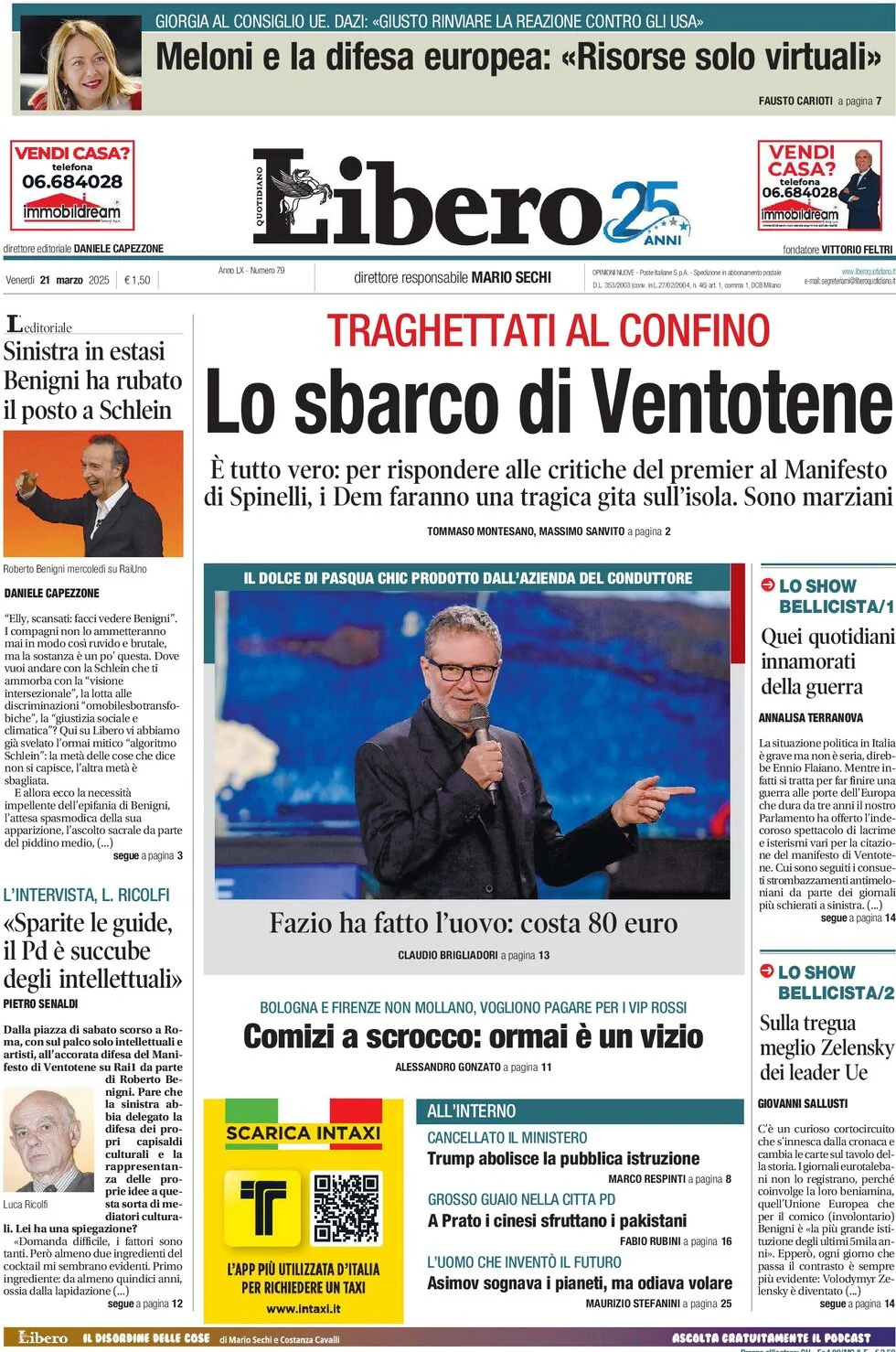 anteprima della prima pagina di libero-quotidiano del 21/03/2025