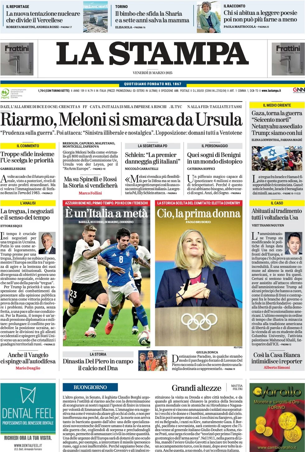 anteprima della prima pagina di la-stampa del 21/03/2025