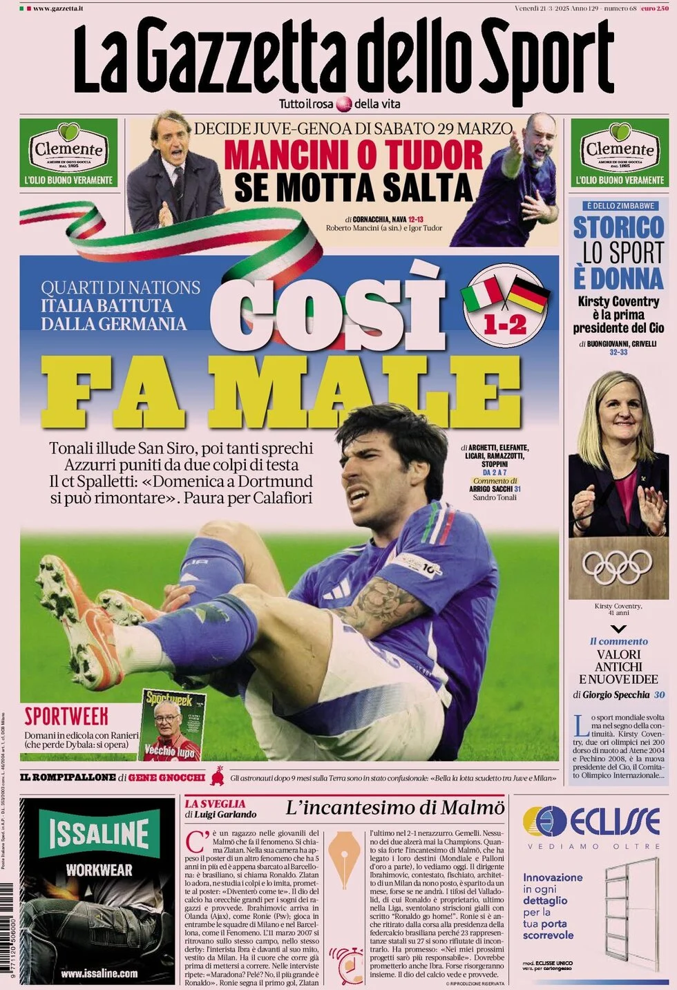 anteprima della prima pagina di la-gazzetta-dello-sport del 21/03/2025