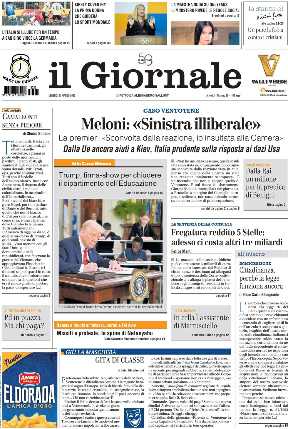 anteprima della prima pagina di il-giornale del 21/03/2025