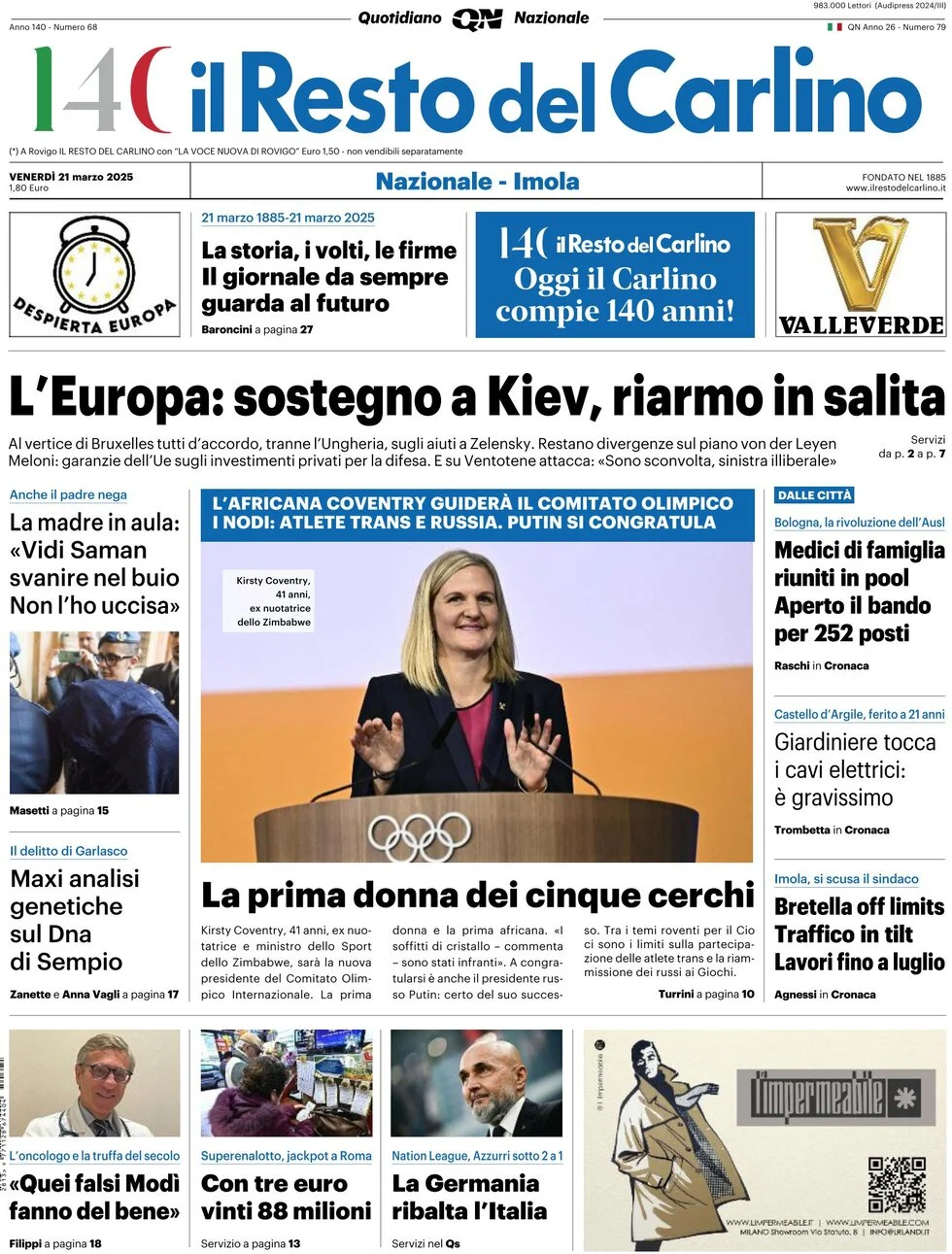 anteprima della prima pagina di il-resto-del-carlino del 21/03/2025