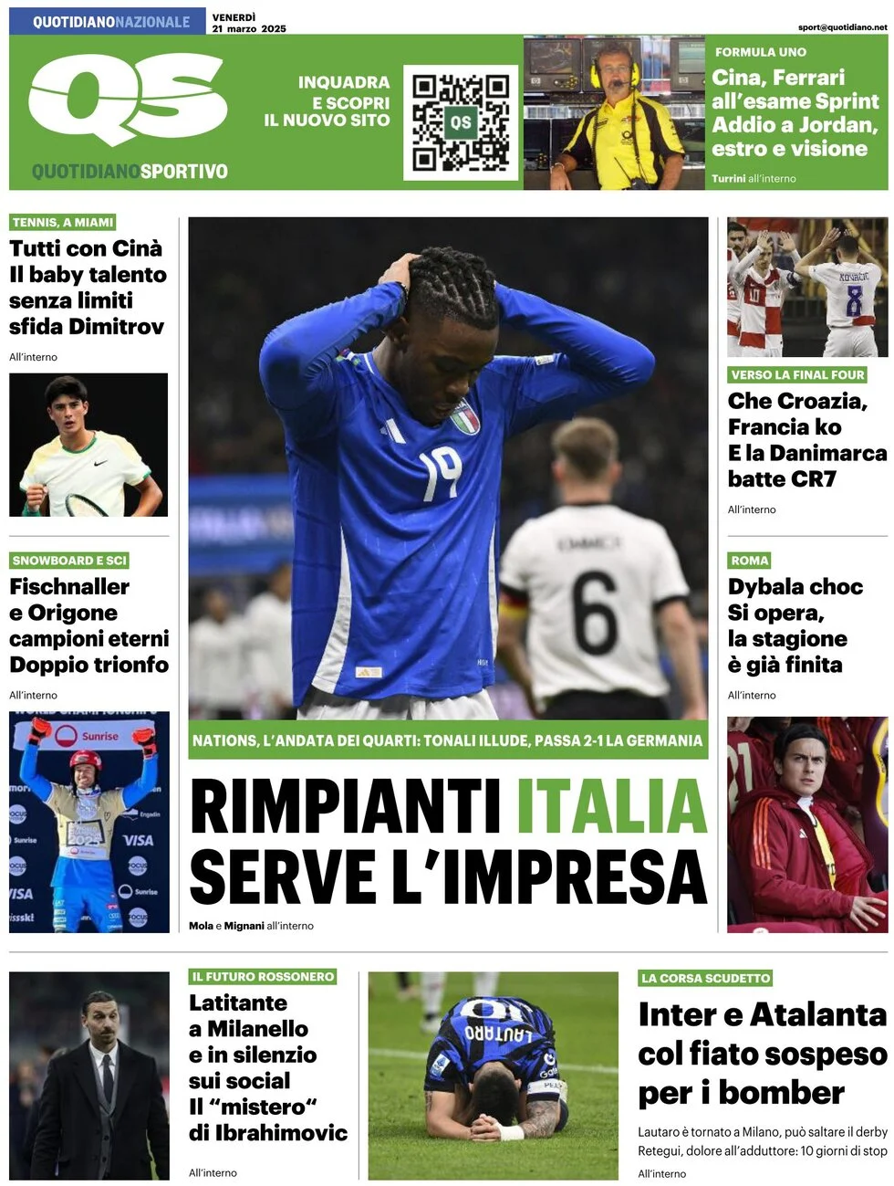 anteprima della prima pagina di qs-quotidiano-sportivo del 21/03/2025