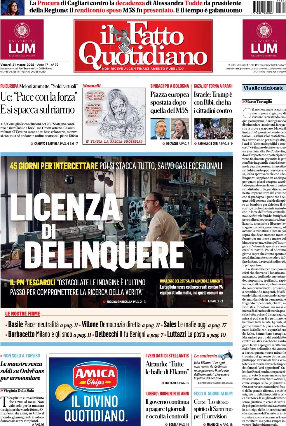 anteprima della prima pagina di il-fatto-quotidiano del 21/03/2025