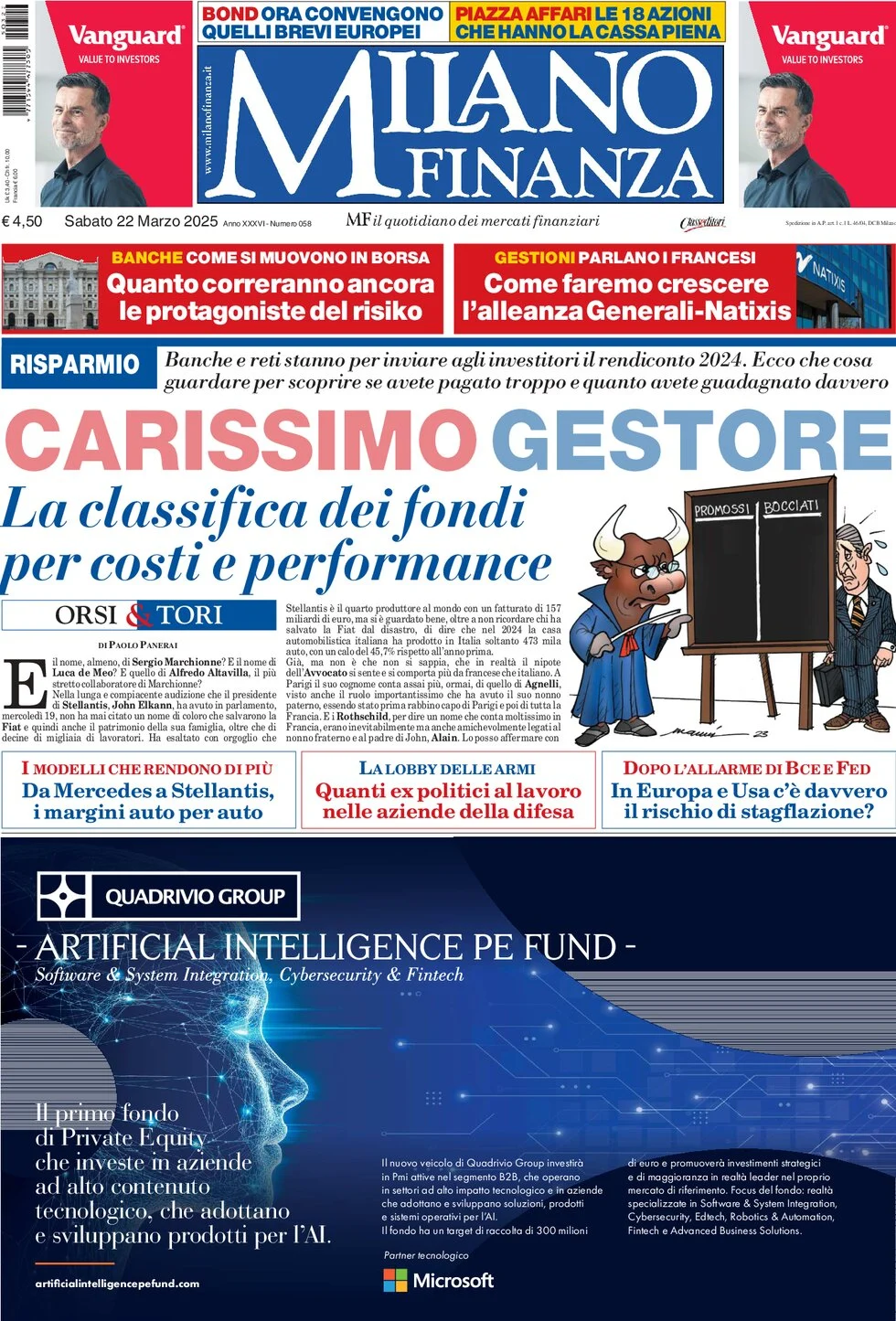 anteprima della prima pagina di mf-milano-finanza del 22/03/2025