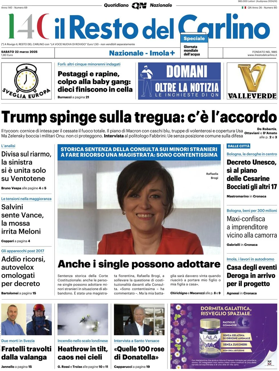 anteprima della prima pagina di il-resto-del-carlino del 22/03/2025