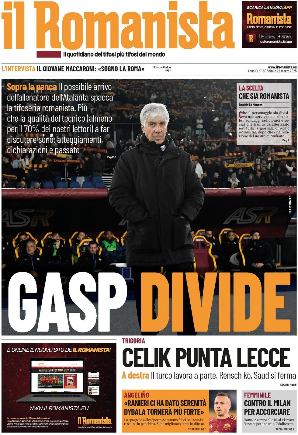 anteprima della prima pagina di il-romanista del 22/03/2025