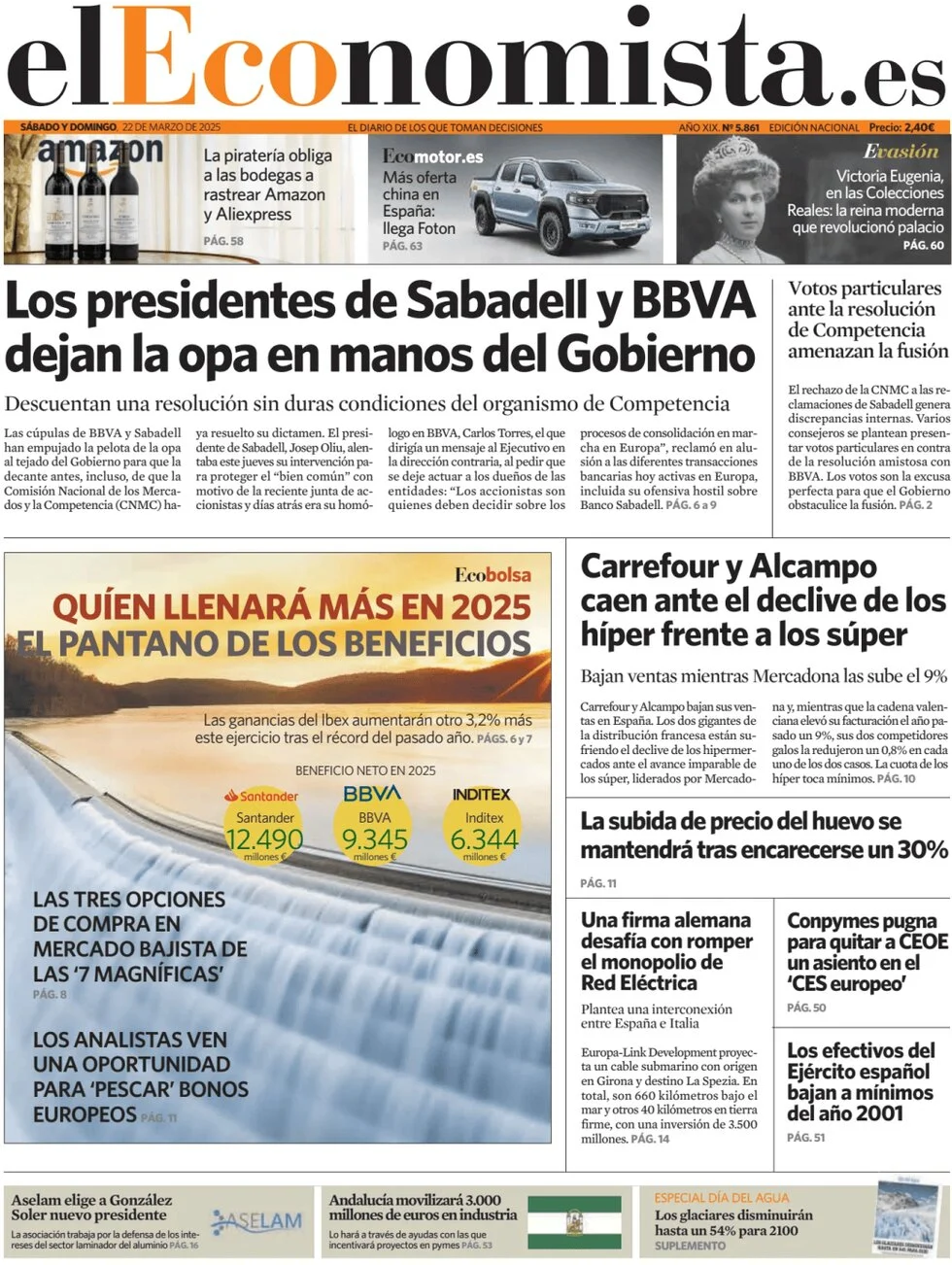 anteprima della prima pagina di el-economista del 22/03/2025