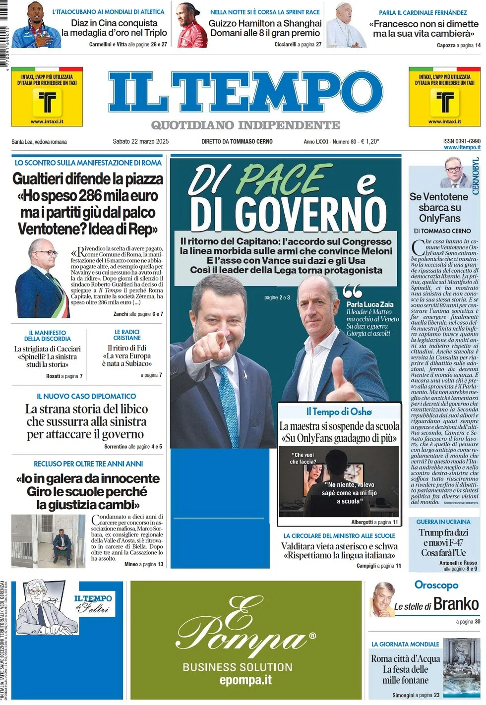 anteprima della prima pagina di il-tempo del 22/03/2025