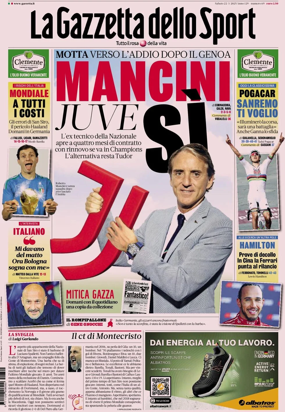 anteprima della prima pagina di la-gazzetta-dello-sport del 22/03/2025