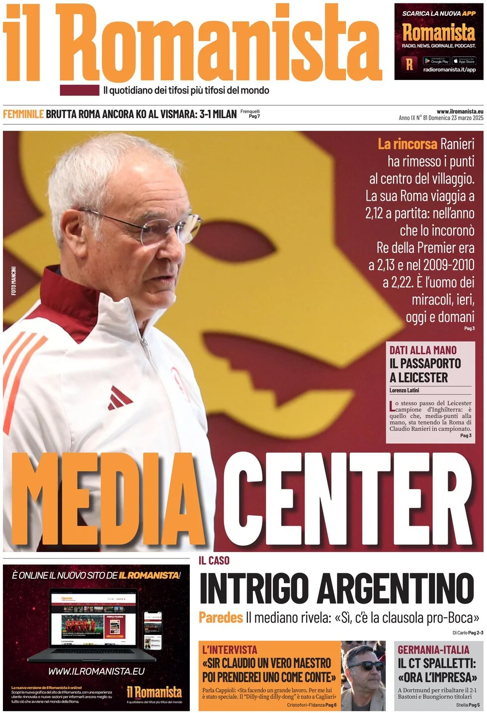 anteprima della prima pagina di il-romanista del 23/03/2025