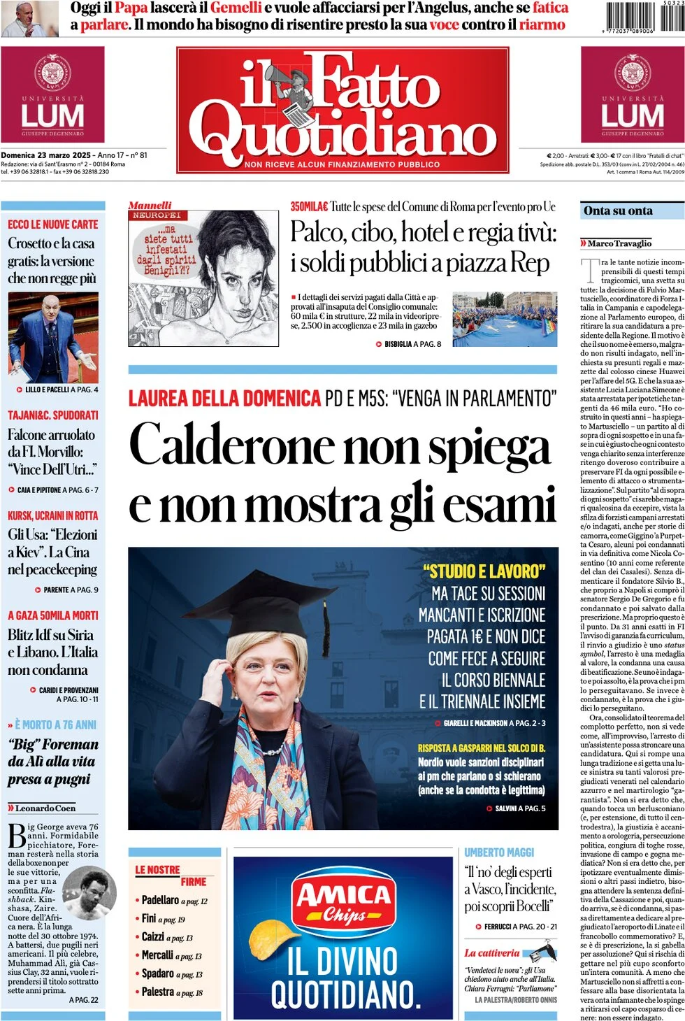 anteprima della prima pagina di il-fatto-quotidiano del 23/03/2025