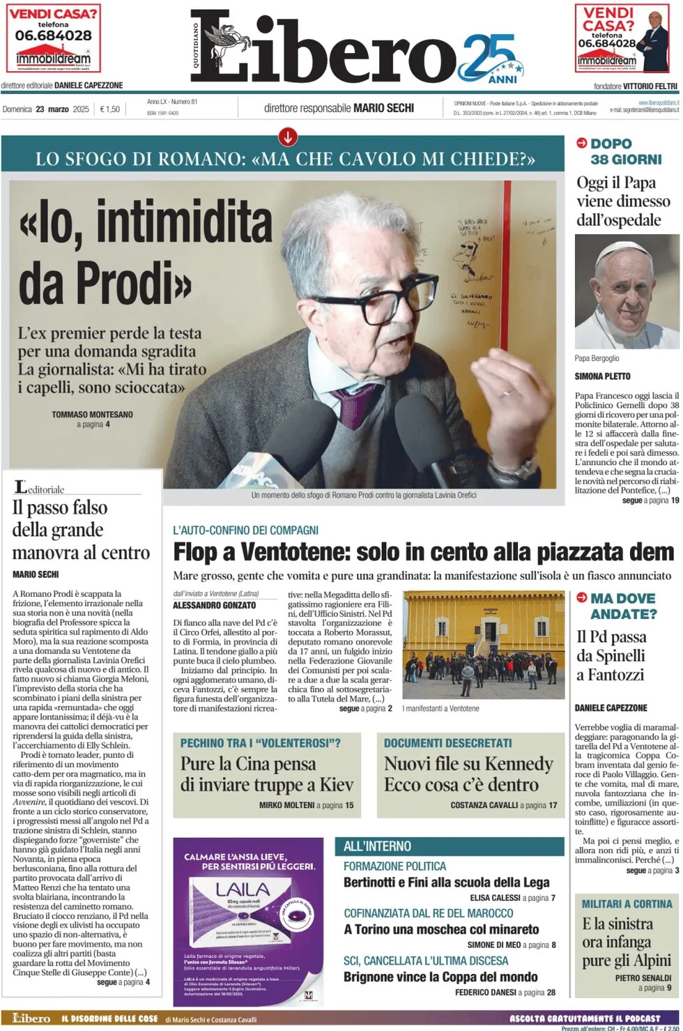 anteprima della prima pagina di libero-quotidiano del 23/03/2025