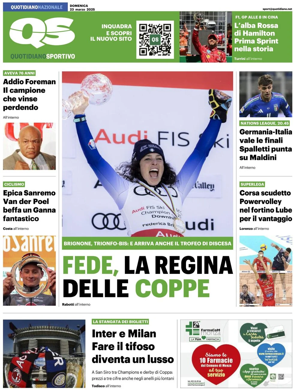 anteprima della prima pagina di qs-quotidiano-sportivo del 23/03/2025