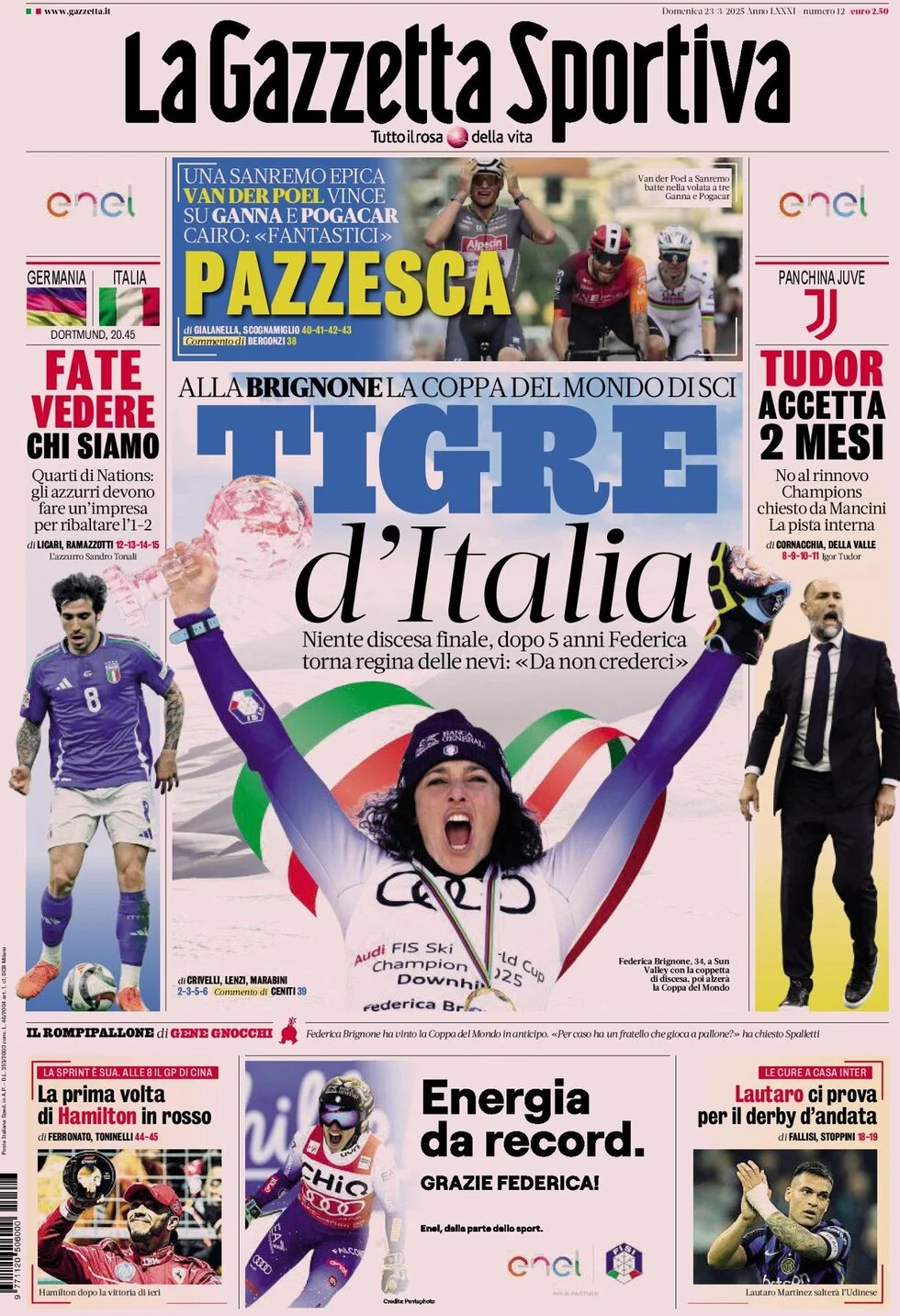 anteprima della prima pagina di la-gazzetta-dello-sport del 23/03/2025