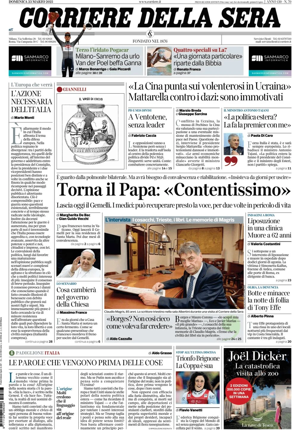 anteprima della prima pagina di corriere-della-sera del 23/03/2025