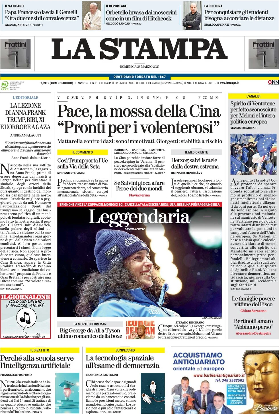 anteprima della prima pagina di la-stampa del 23/03/2025