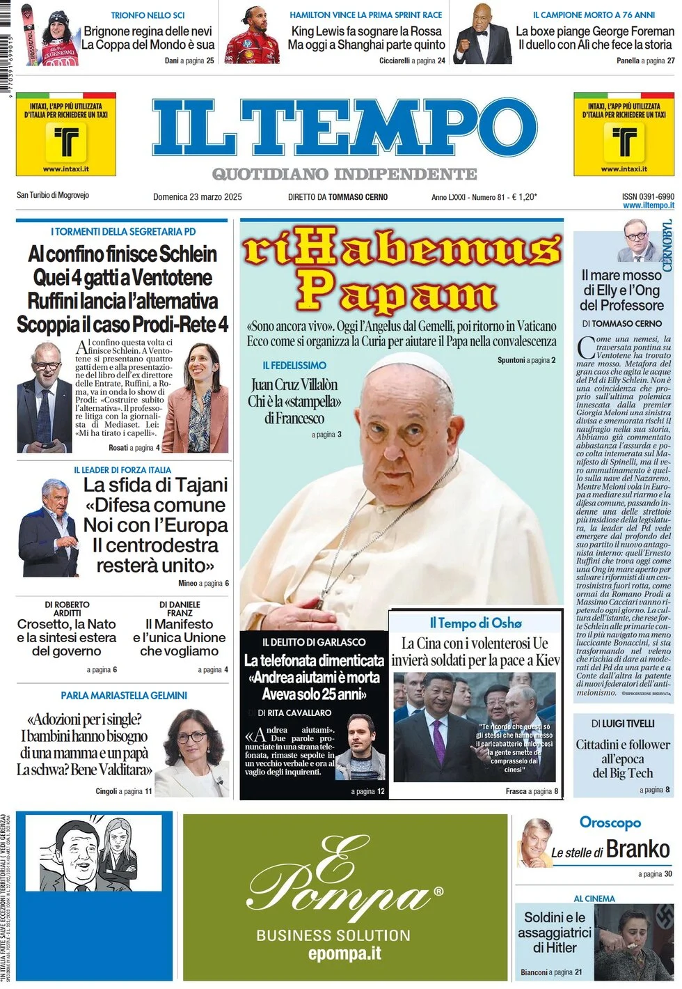 anteprima della prima pagina di il-tempo del 23/03/2025