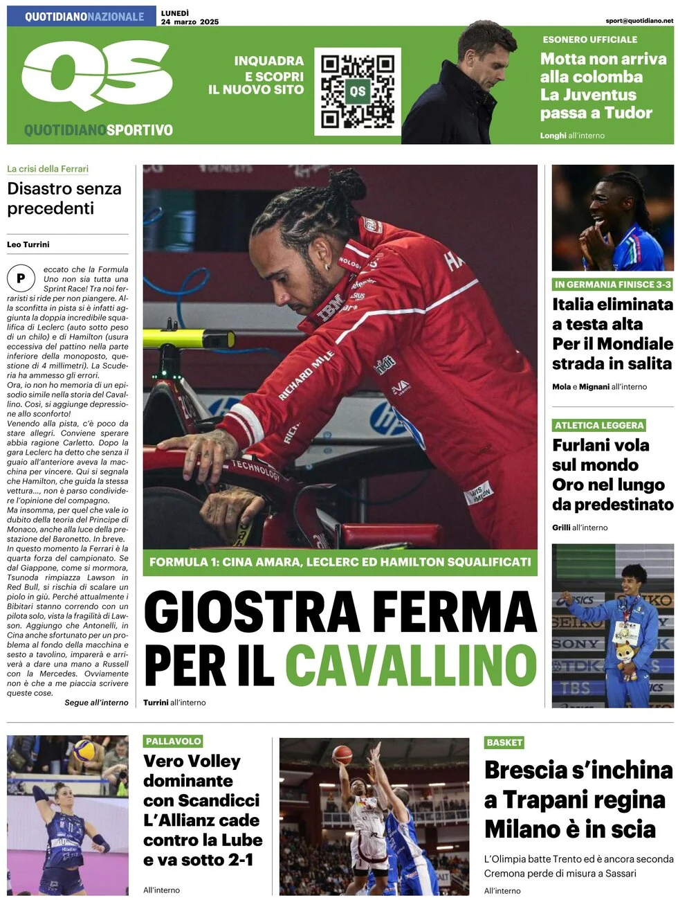 anteprima della prima pagina di qs-quotidiano-sportivo del 24/03/2025