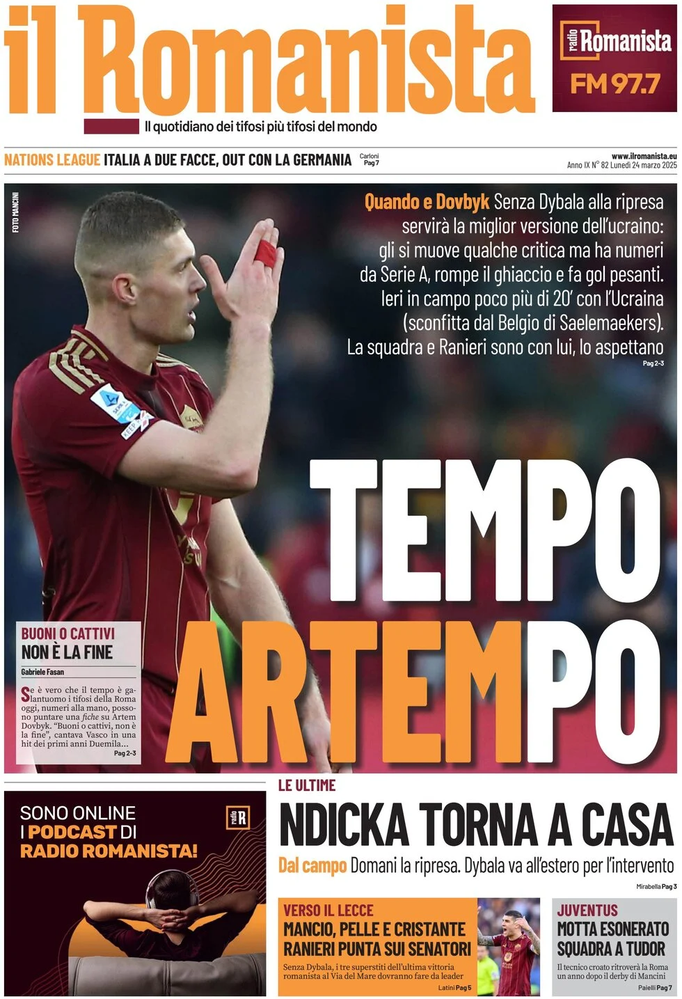 anteprima della prima pagina di il-romanista del 24/03/2025