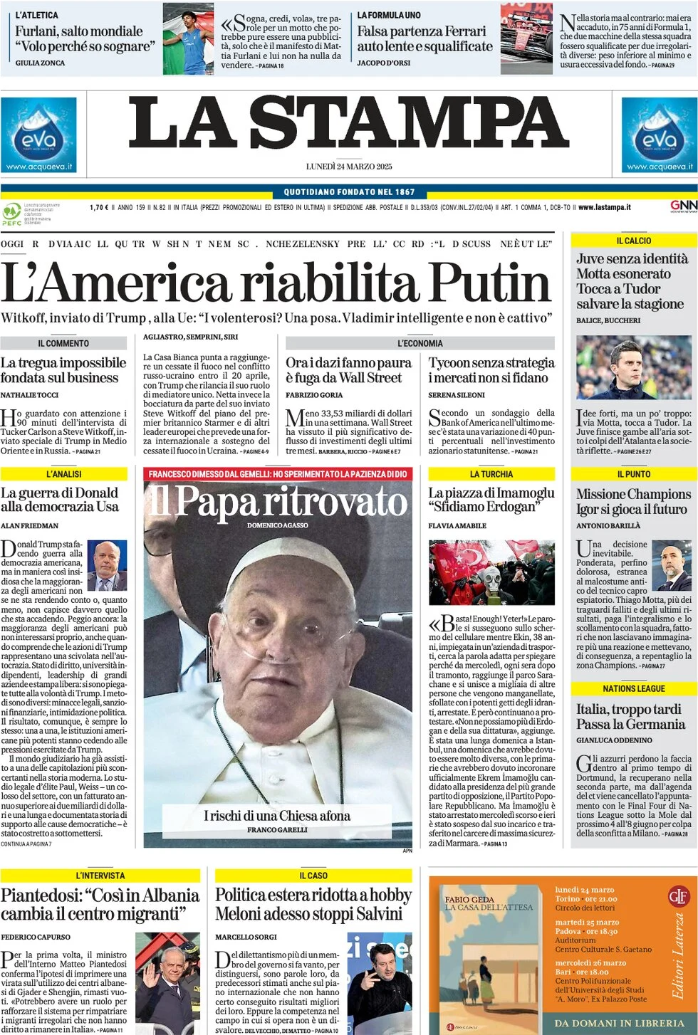anteprima della prima pagina di la-stampa del 24/03/2025