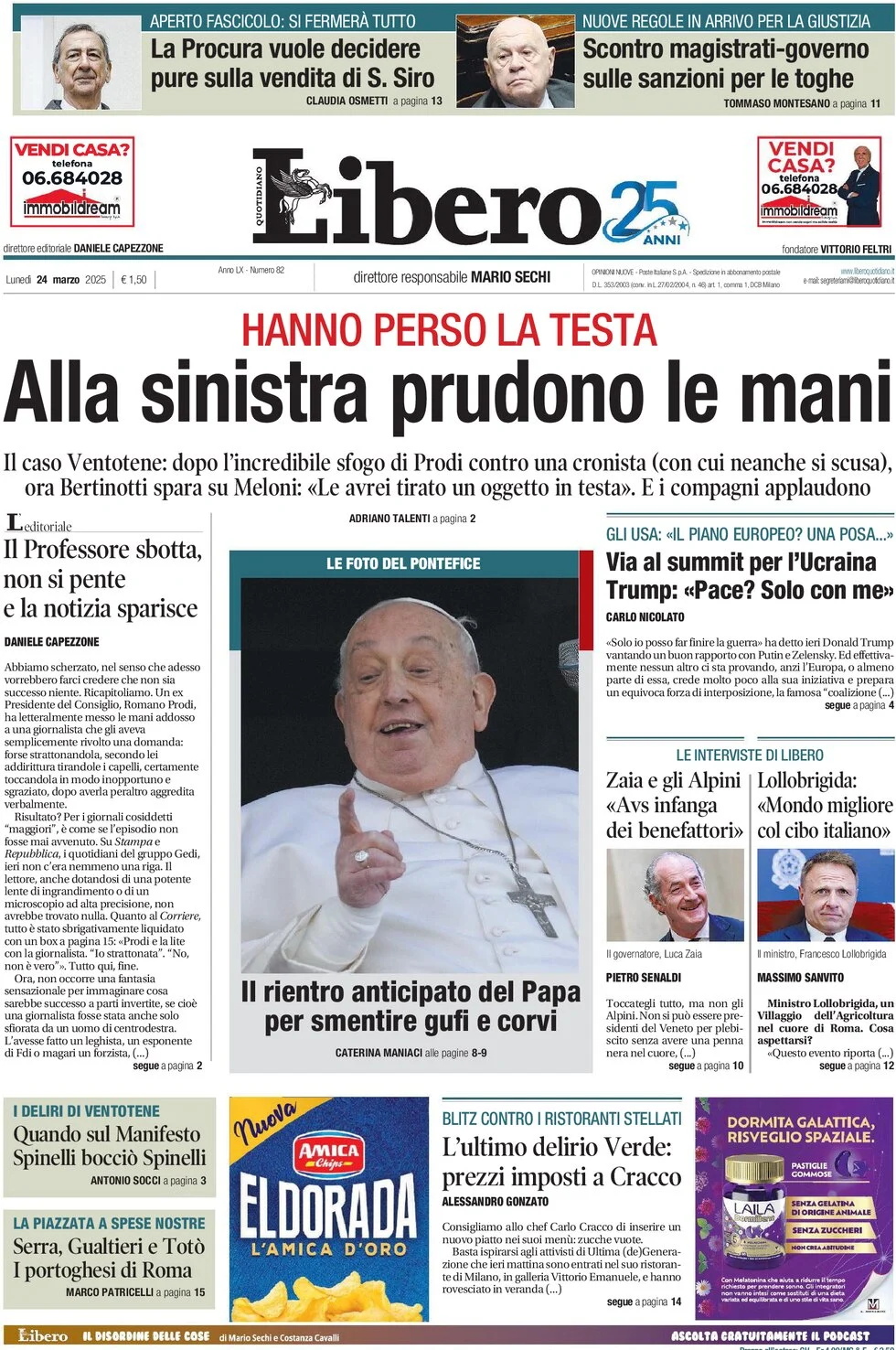 anteprima della prima pagina di libero-quotidiano del 24/03/2025