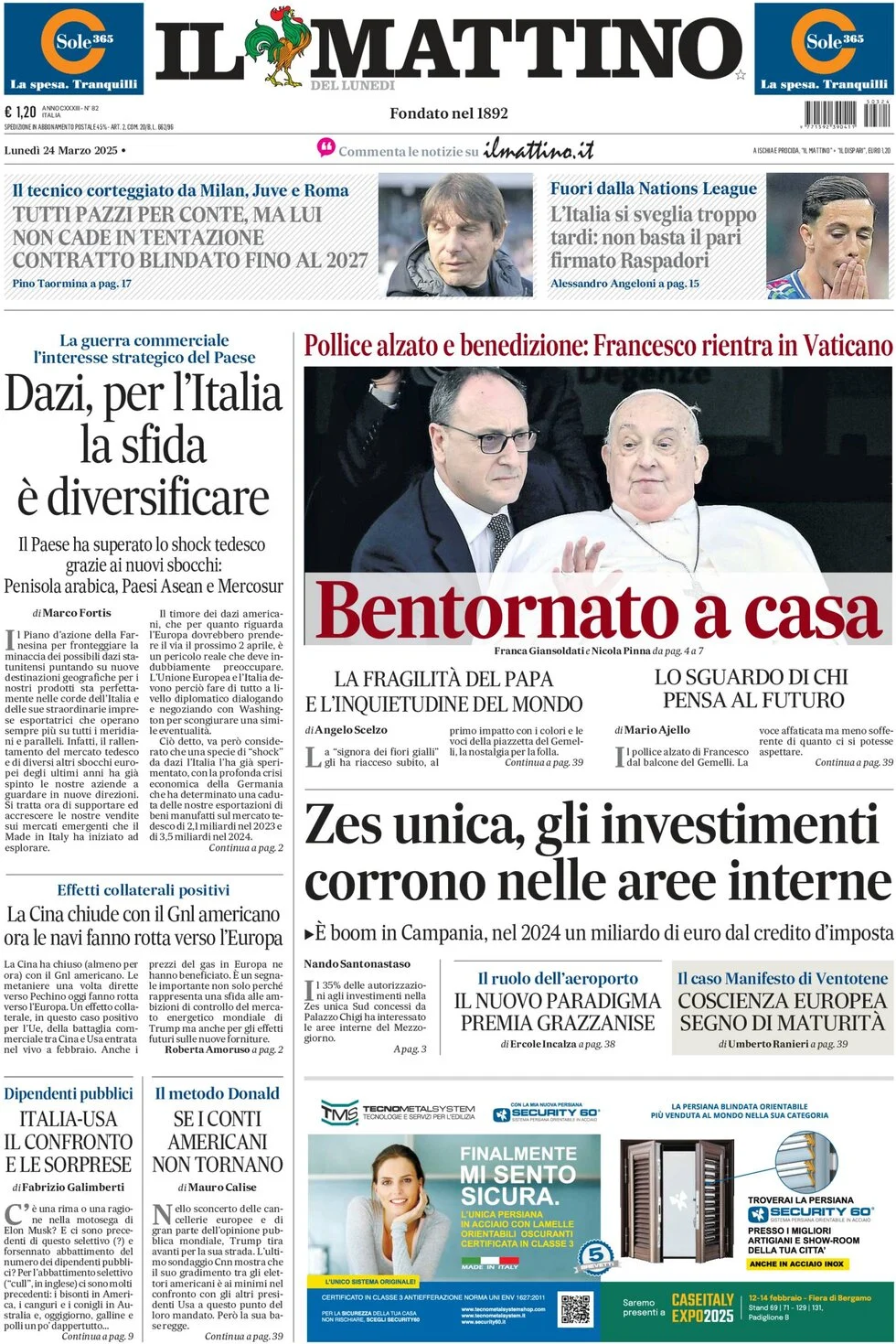 anteprima della prima pagina di il-mattino del 24/03/2025