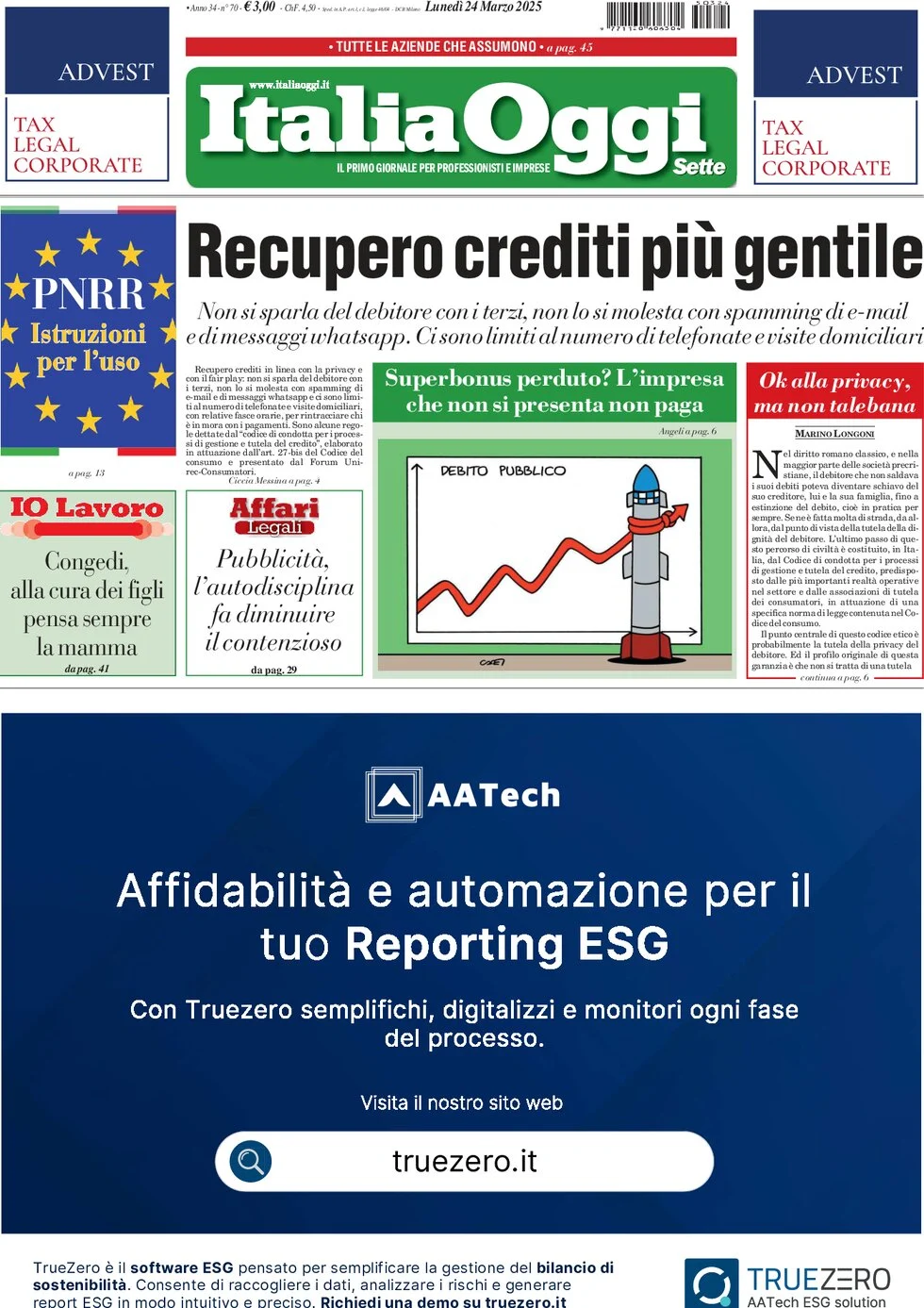 anteprima della prima pagina di italiaoggi del 24/03/2025