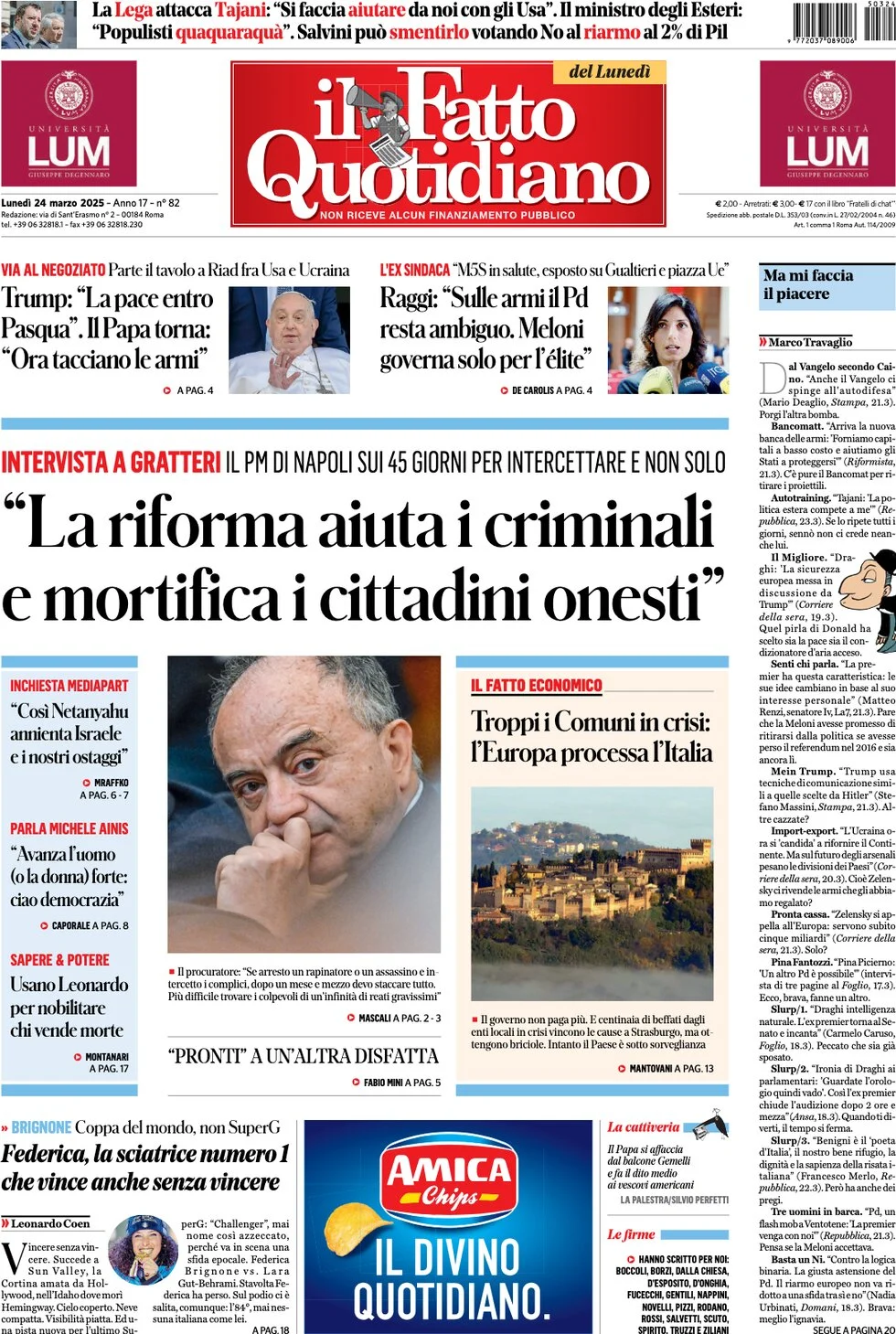 anteprima della prima pagina di il-fatto-quotidiano del 24/03/2025