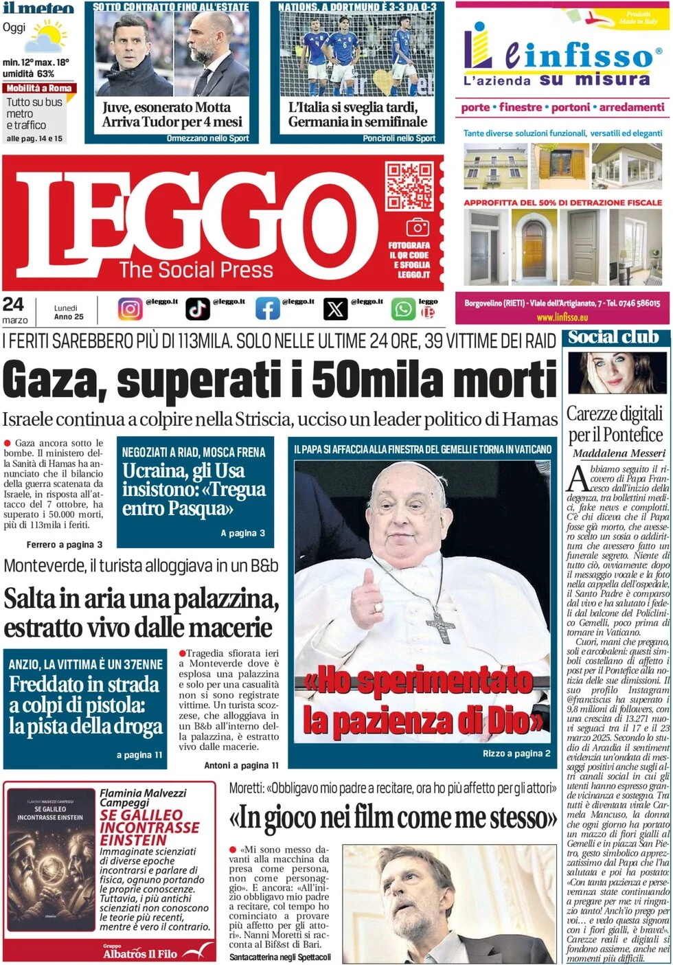 anteprima della prima pagina di leggo-roma del 24/03/2025
