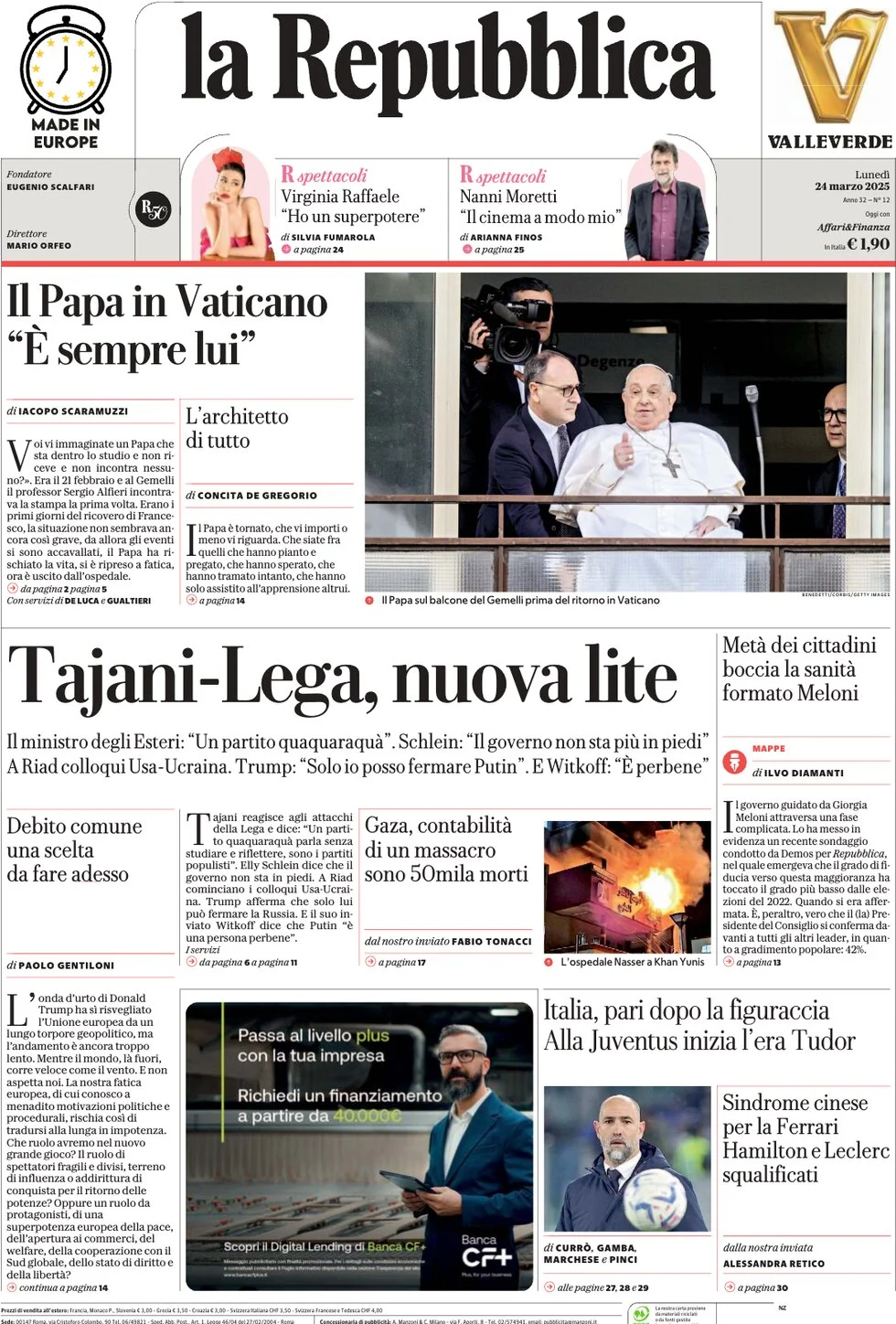 anteprima della prima pagina di la-repubblica del 24/03/2025