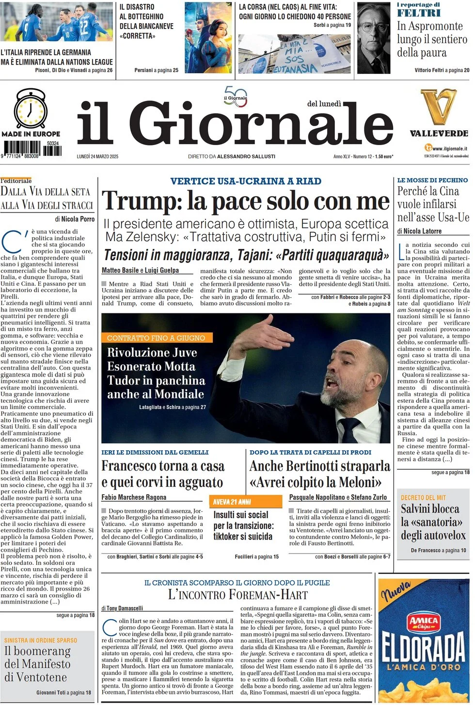 anteprima della prima pagina di il-giornale del 24/03/2025