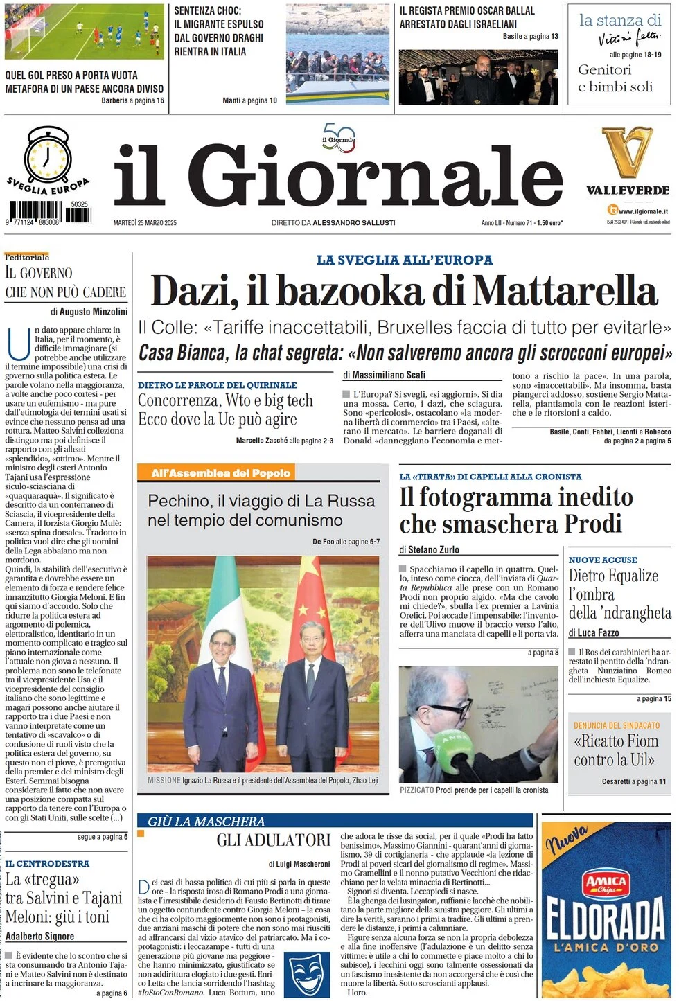 anteprima della prima pagina di il-giornale del 25/03/2025