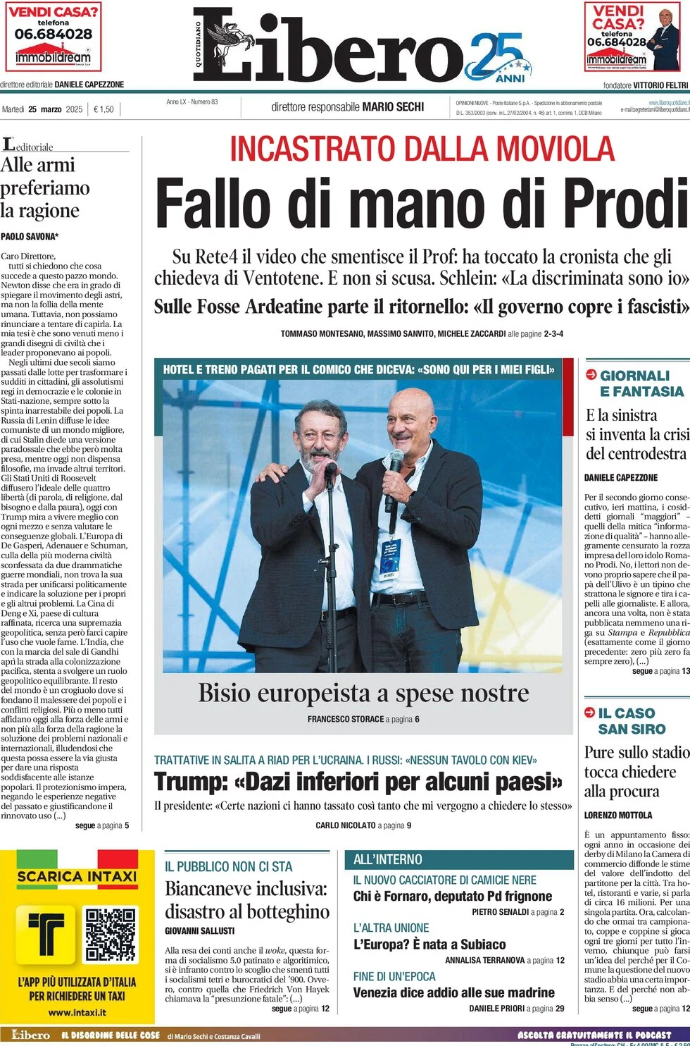 anteprima della prima pagina di libero-quotidiano del 25/03/2025