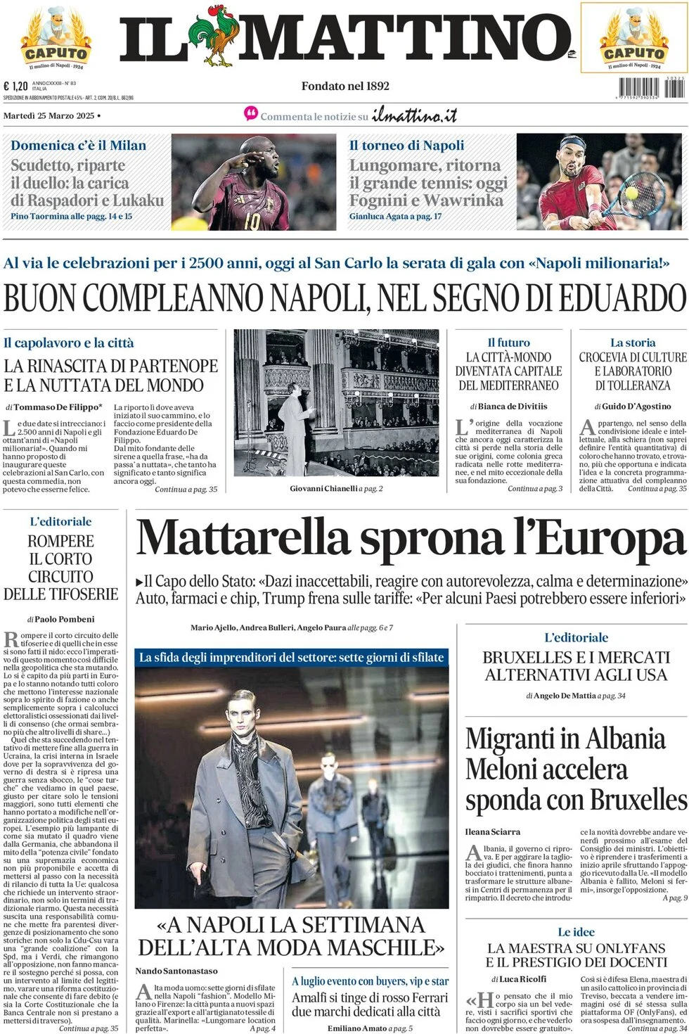 anteprima della prima pagina di il-mattino del 25/03/2025