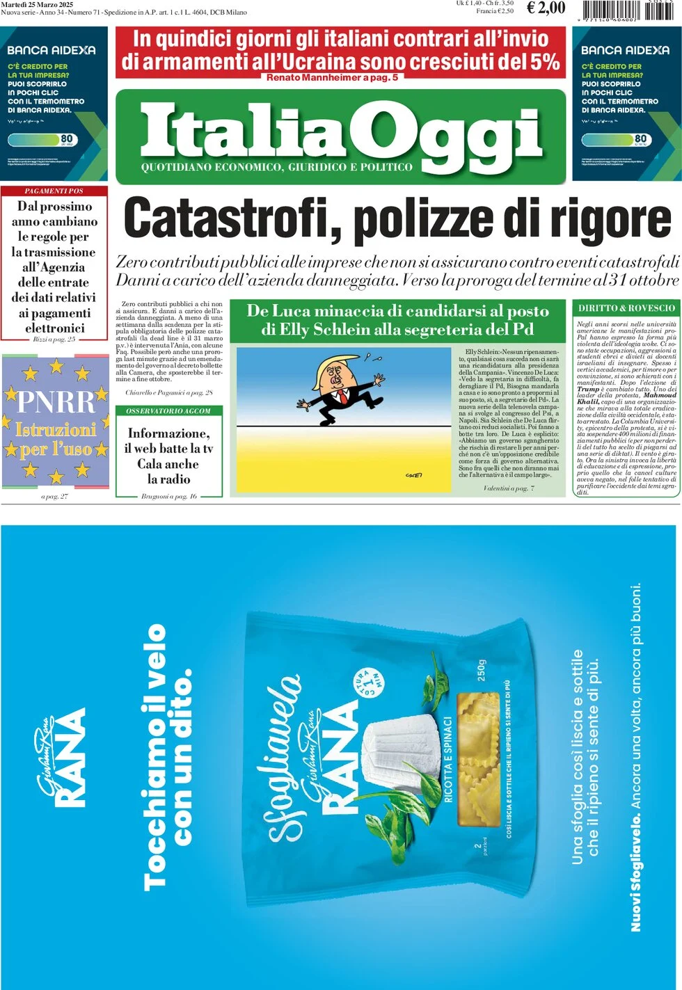 anteprima della prima pagina di italiaoggi del 25/03/2025