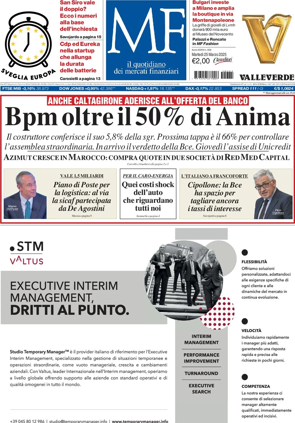 anteprima della prima pagina di mf-milano-finanza del 25/03/2025