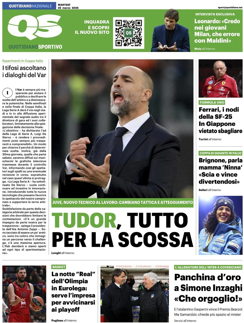 anteprima della prima pagina di qs-quotidiano-sportivo del 25/03/2025